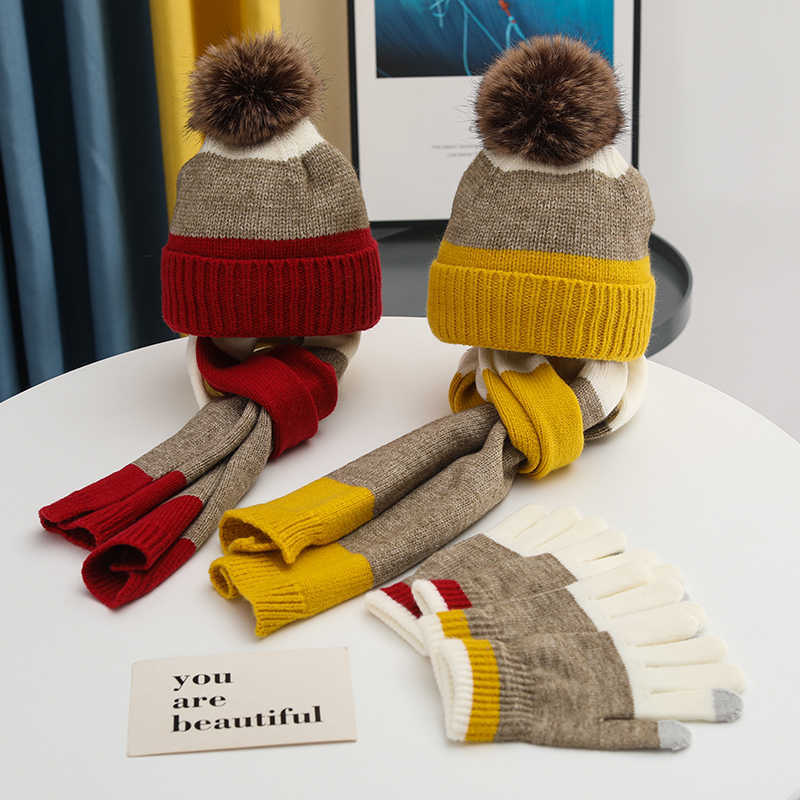 Childrens Fleece Thick Wool Hat Scarf Gloves 3-piece Set