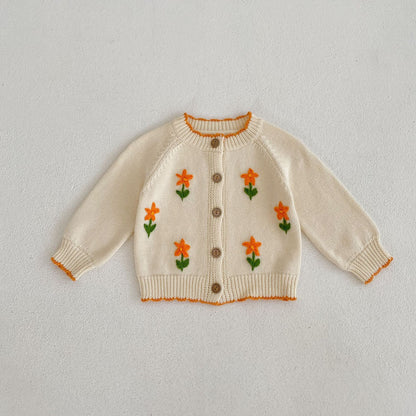 Hand Crochet Embroidered Flowers Knitted Sweater