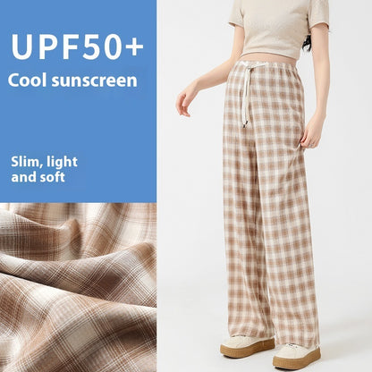 Retro Plaid Narrow Wide-leg Pants Slim Loose Casual