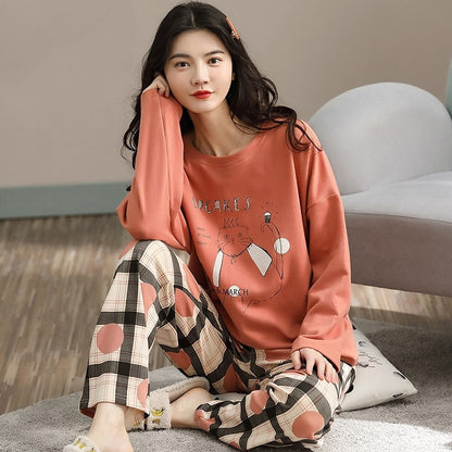 Womens Pajamas Set Cartoon Print Lounge Sets