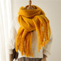 Solid Color Versatile Winter Warm Extended Tassel Scarf