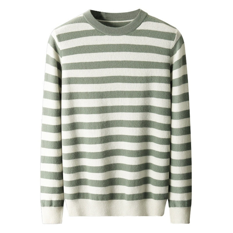 Men's Round Neck Striped Color Sweater