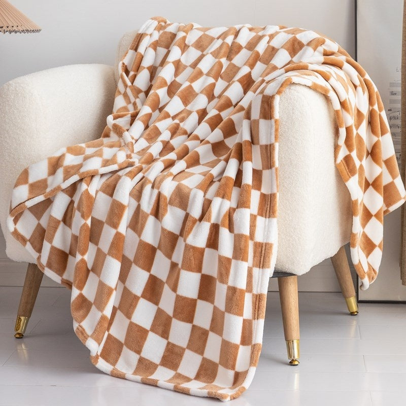 Checkered Flannel Blanket Printed Coral Fleece Thickening Bed Sheet Nap