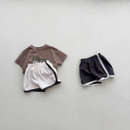 English Letters Men's And Women's Baby Clothes Short-sleeved Shorts Round Neck