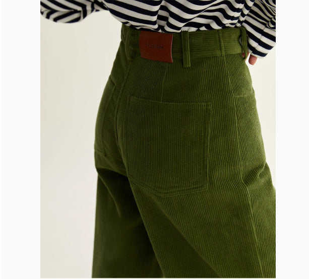 Green Corduroy All-match Slim High Waist Straight Pants