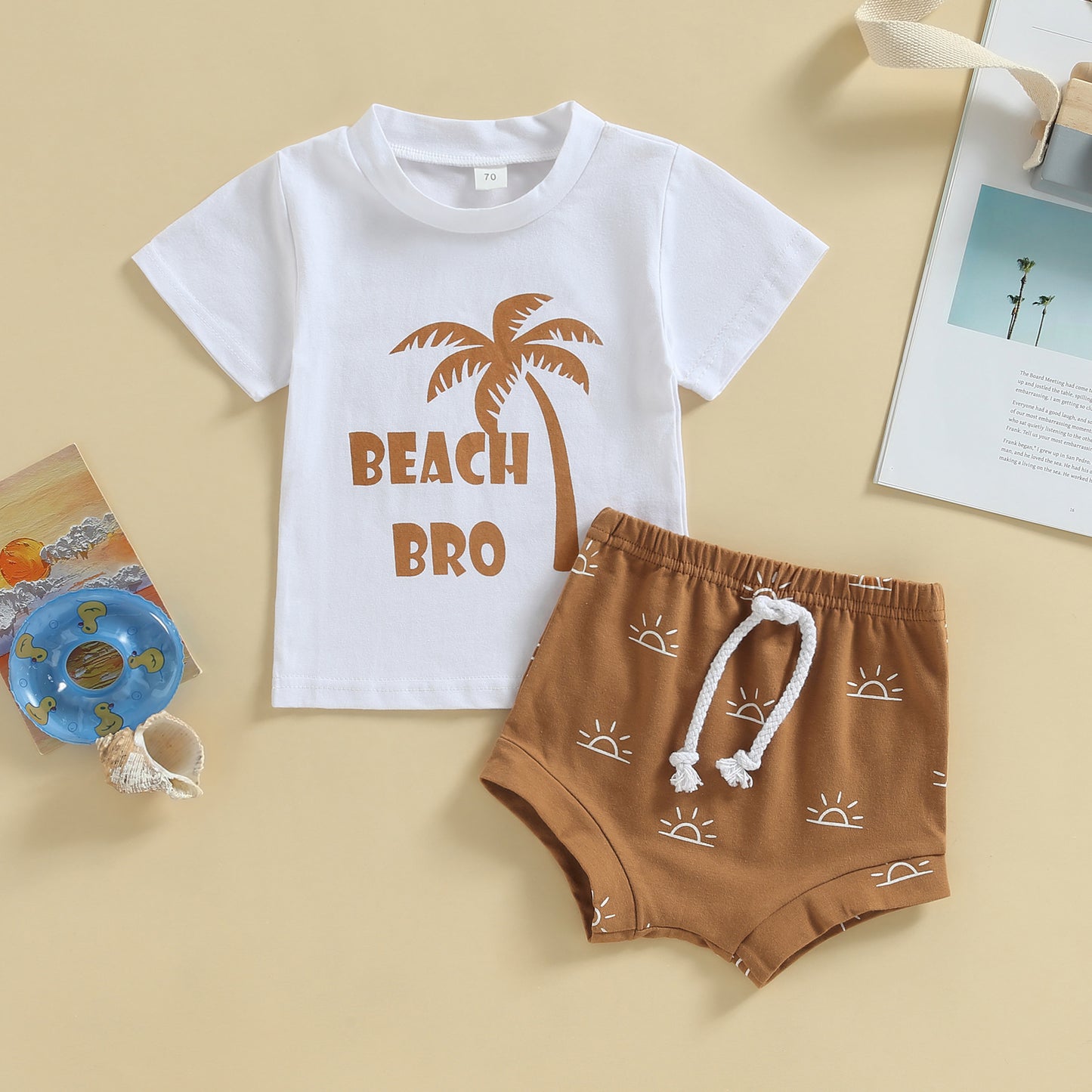 Newborn Baby Boys Coconut Tree Print T-Shirt And Elastic Sun Print Shorts Set