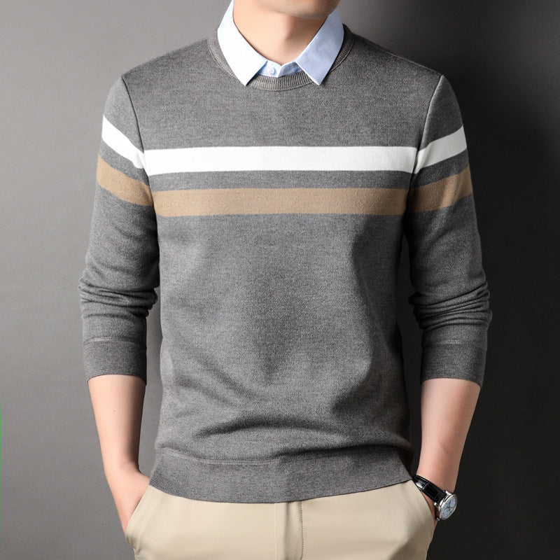 Men's Two Pieces Shirt Collar Striped Sweater