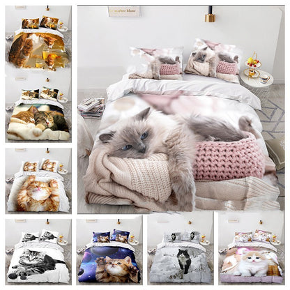 Cat Series 3d Digital Printed Quilt Cover Three-piece Set