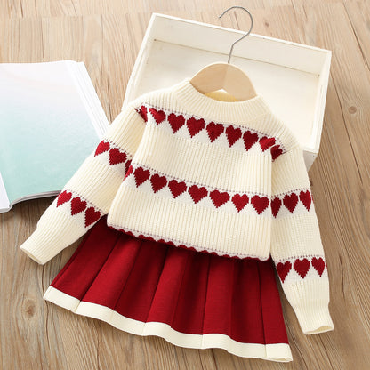 Girls Fashion Personality Heart Knitted Suit