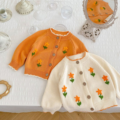 Hand Crochet Embroidered Flowers Knitted Sweater