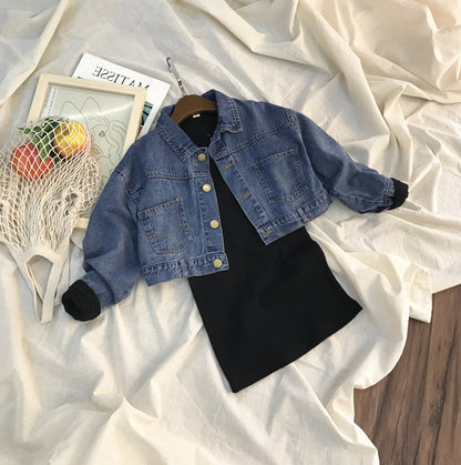 Girls Set Denim Jacket Coat Plus Dress