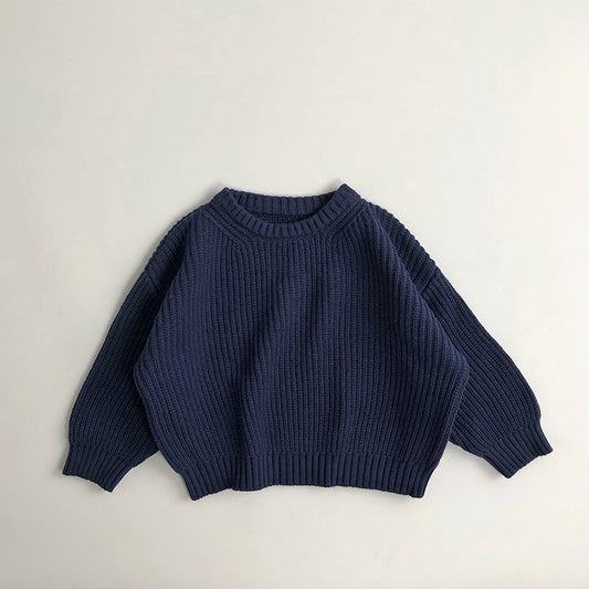 Solid Color Round Neck Children Sweater Men