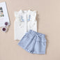 Childrens Sleeveless Embroidered Shirt Top Shorts Two-piece Set