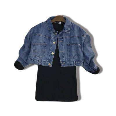 Girls Set Denim Jacket Coat Plus Dress