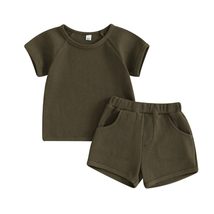 Waffle Short-sleeved Shorts Two-piece Baby Clothes Comfort And Casual