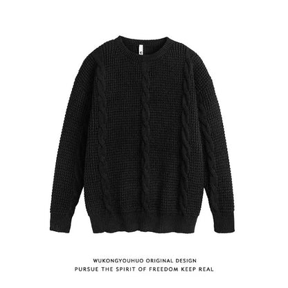 Unisex jacquard Twist Round Neck Sweater