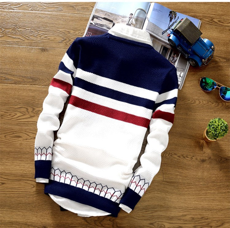 Mens Round neck striped knit sweater