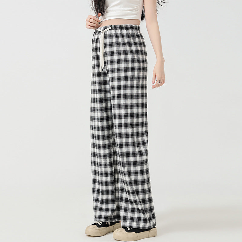 Retro Plaid Narrow Wide-leg Pants Slim Loose Casual