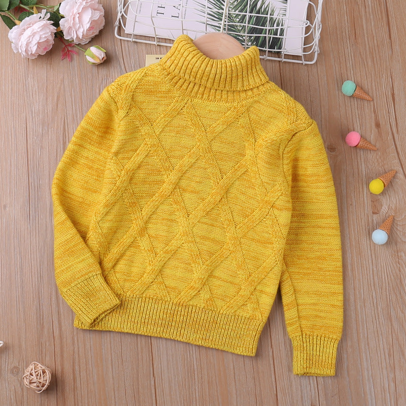 Childrens Checked Turtleneck Sweater With Long Sleeves