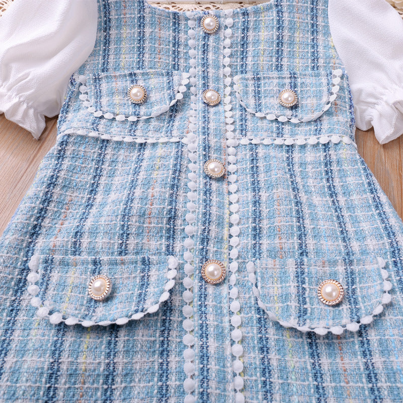 Plaid Pearl Buckle Classic Style Bubble Dress