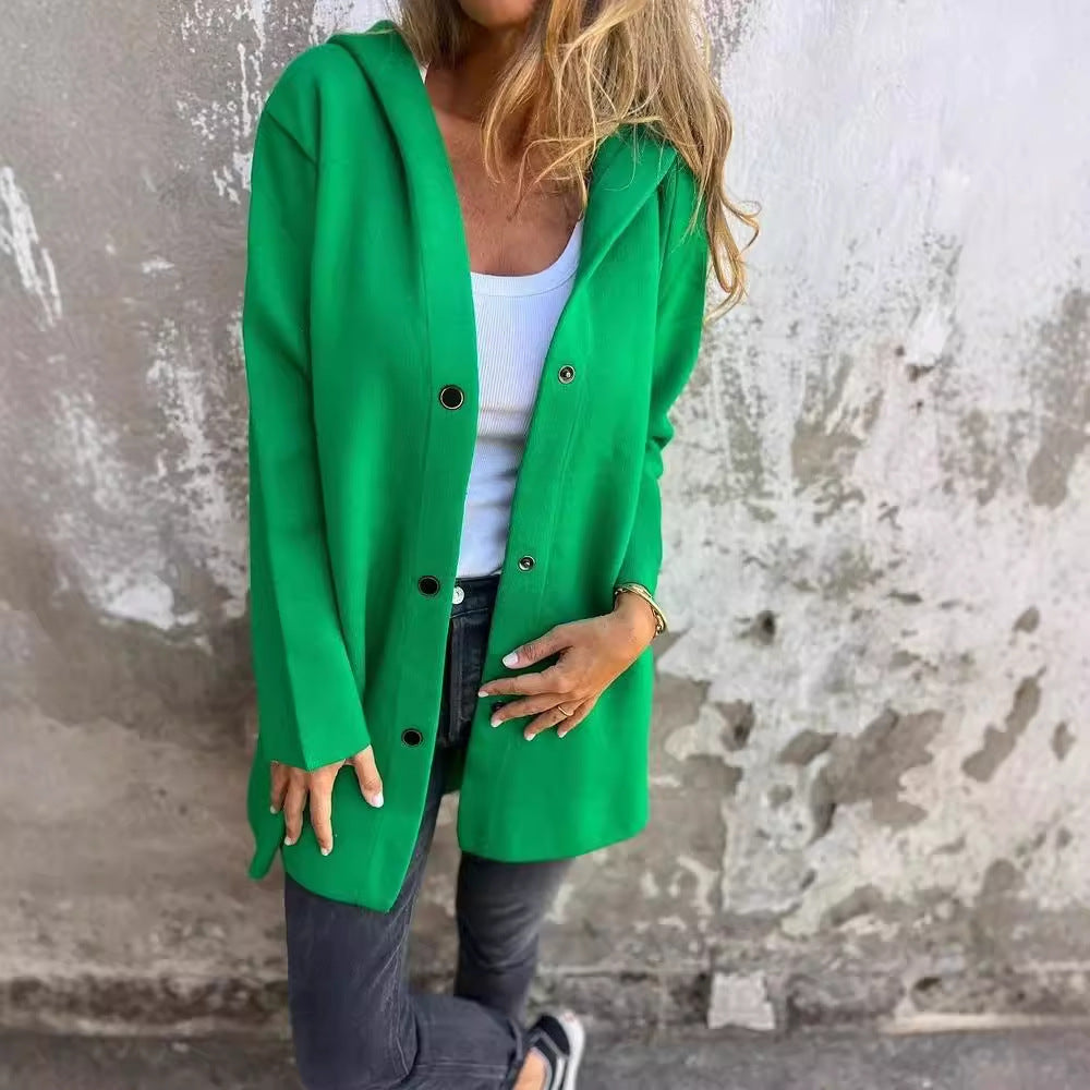 Casual Hooded Single-Breasted Cardigan Fashion Loose Solid