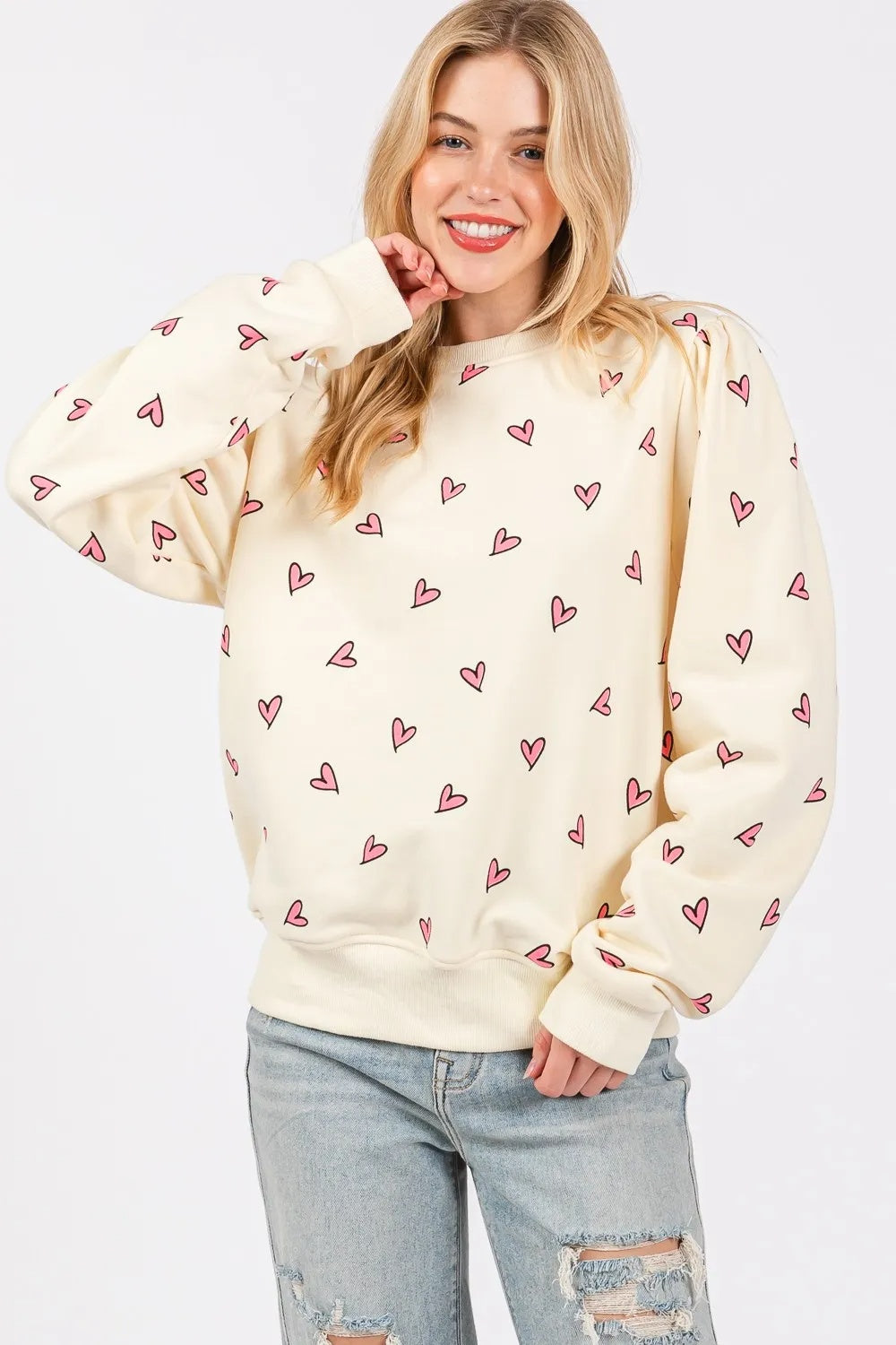 Womens SAGE FIG Heart Printed Sweatshirt