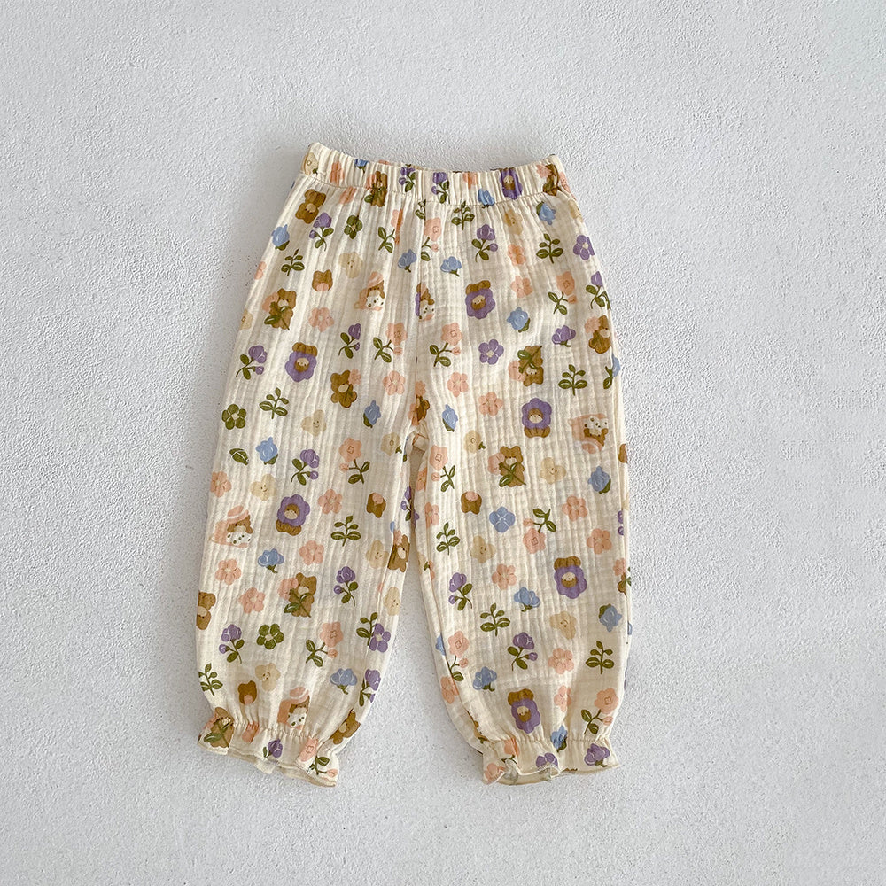 Childrens Versatile Floral Cotton Pants Mosquito Prevention