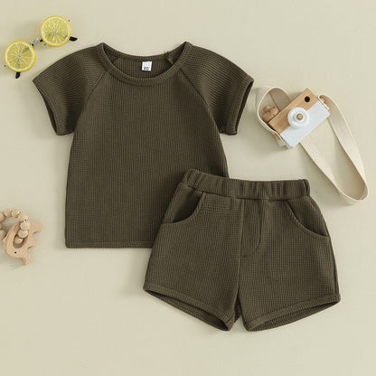 Waffle Short-sleeved Shorts Two-piece Baby Clothes Comfort And Casual