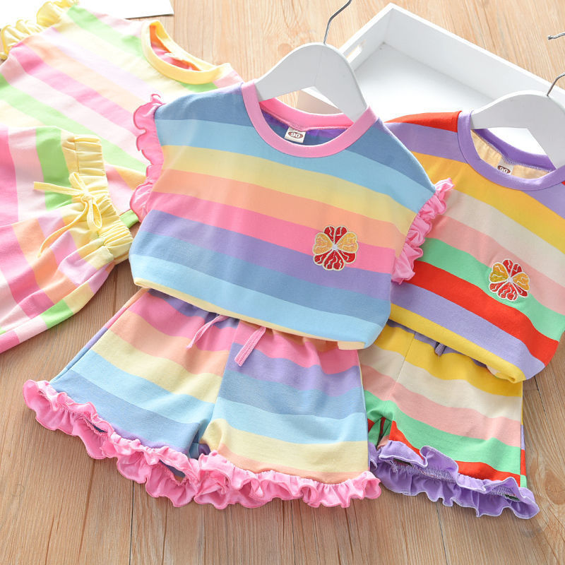 Girls Short Sleeve Top Two-piece Set