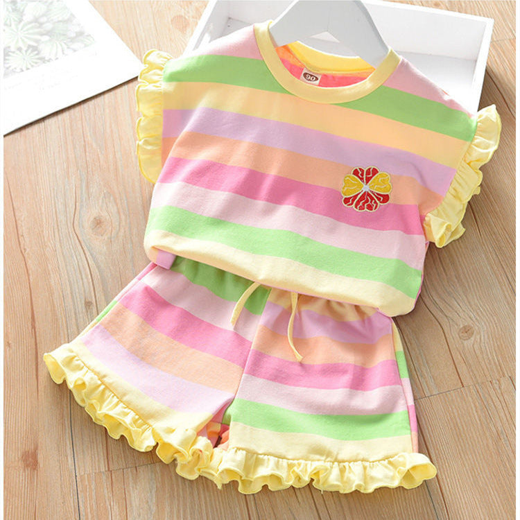 Girls Short Sleeve Top Two-piece Set