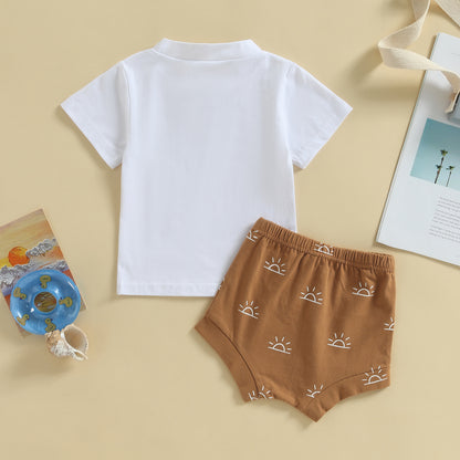 Newborn Baby Boys Coconut Tree Print T-Shirt And Elastic Sun Print Shorts Set