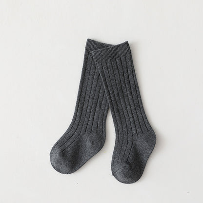 Sunken Stripe Socks Baby Plain Middle-long Stockings