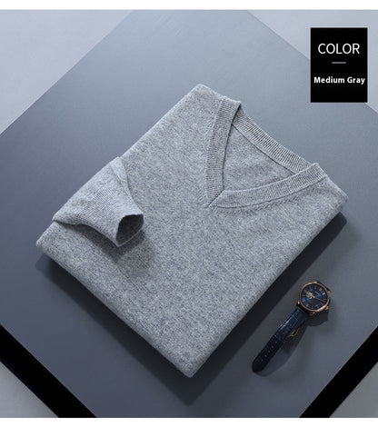 Sweater Men's V-neck Loose Solid Color Knitted Bottoming Shirt