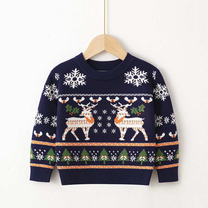 Childrens Pullover Christmas Moose Bottoming Sweater