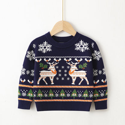 Childrens Pullover Christmas Moose Bottoming Sweater