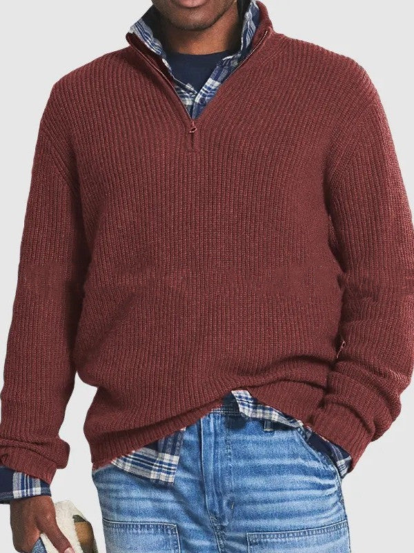 Men's Business Casual Loose Zip Stand Collar Sweater