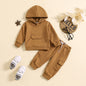 Solid Color Hooded Sweater With Pockets Overalls Suit Two-piece Set