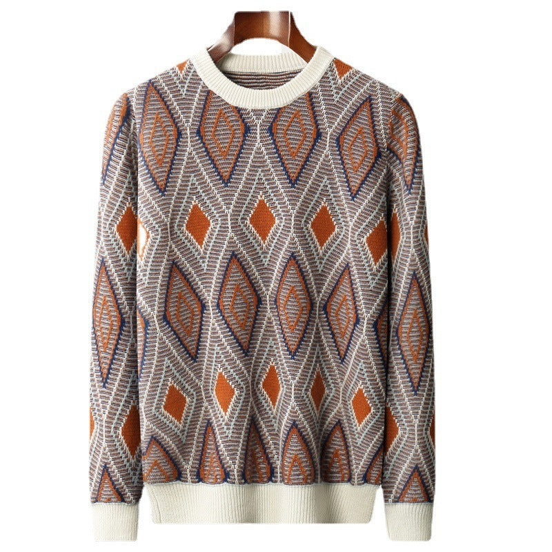 Mens Retro Rhombus Bottoming Sweater