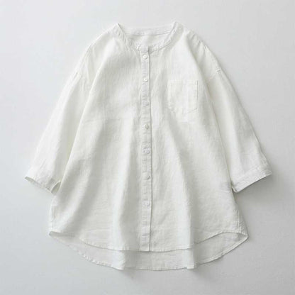 Linen Shirt Stand-up Collar White Shirt Women's Clothing