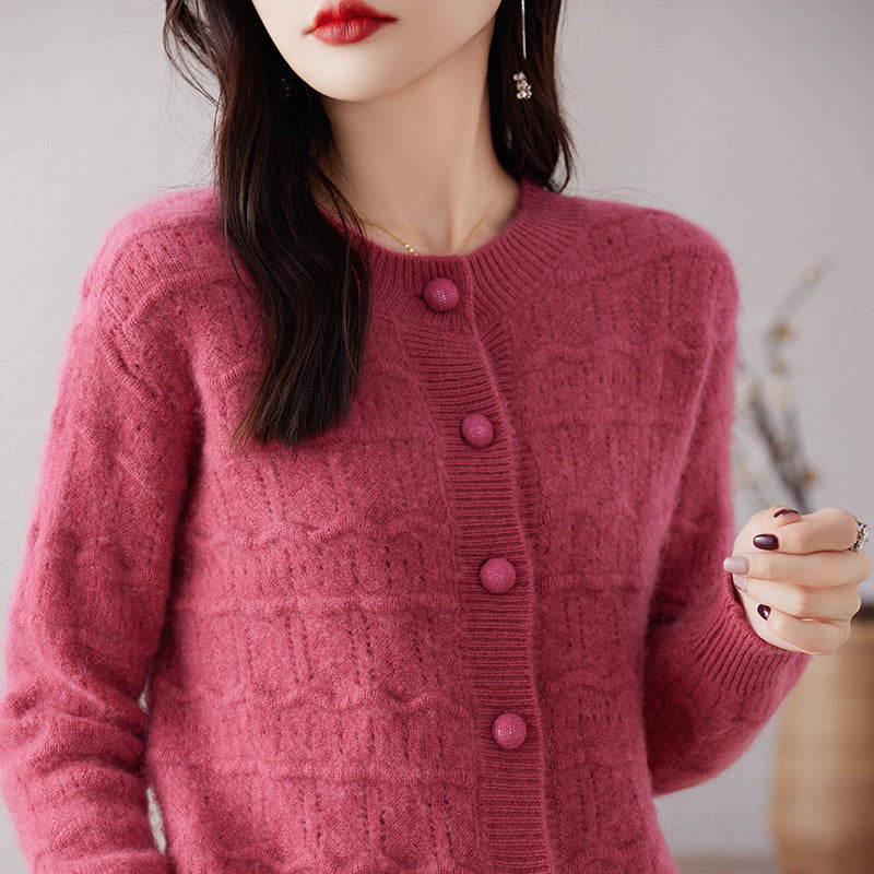 Womens Crew neck Cardigan Sweater