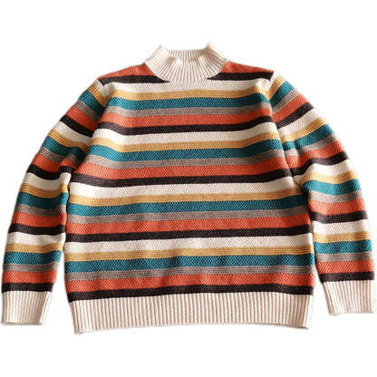 Mock-neck Stripes Sweater For Women