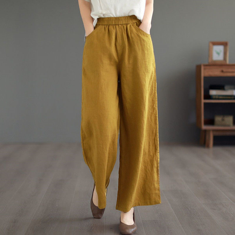 Thin High Waist Loose Artistic Retro Cotton And Linen Straight-leg Pants