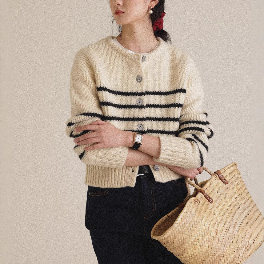 Womens Striped Knitted Cardigan