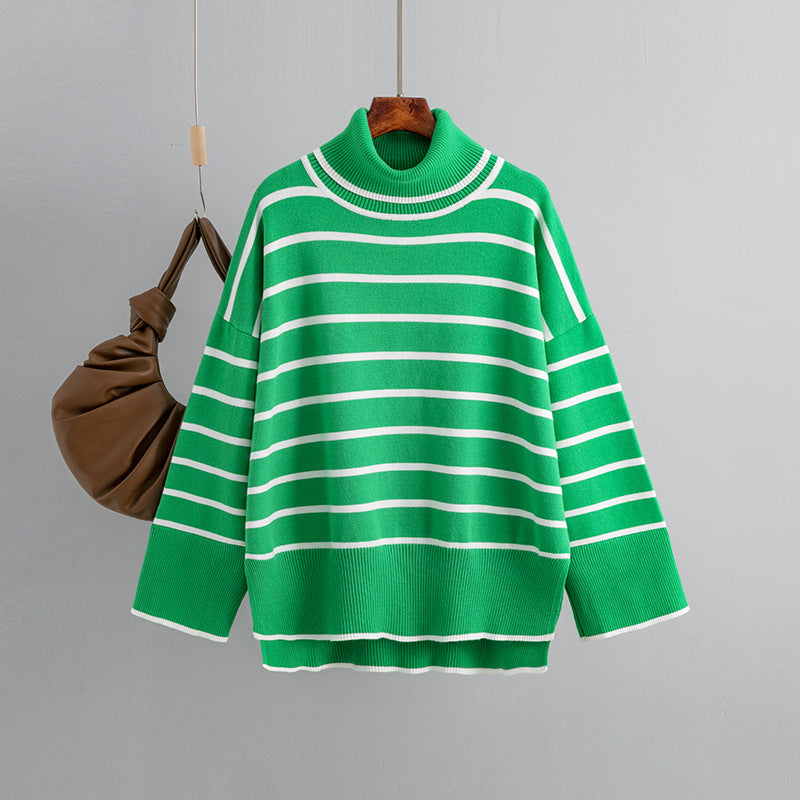 Womens Loose Casual Striped Turtleneck Sweater