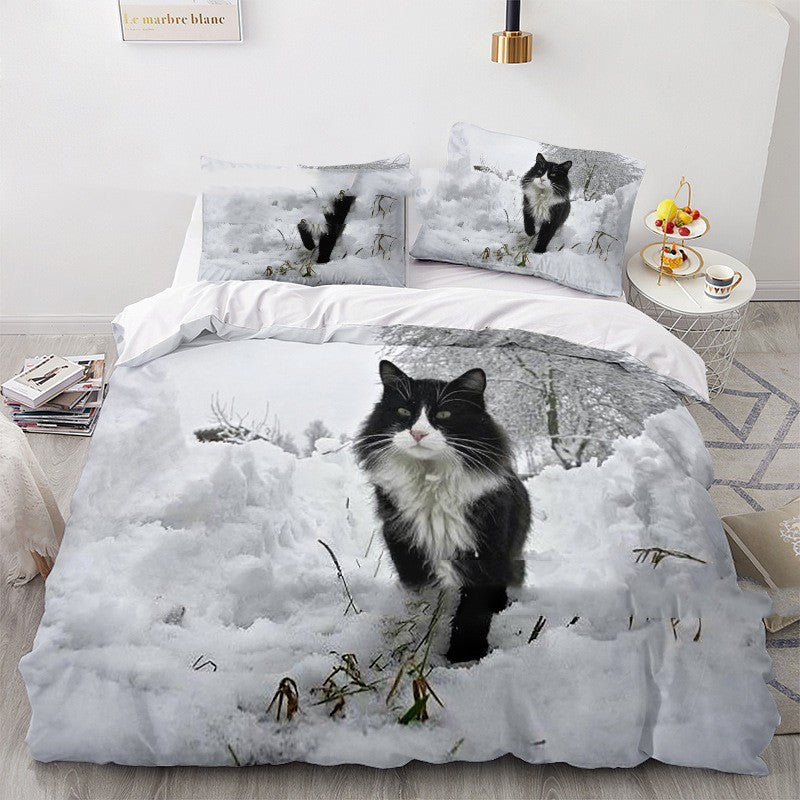 Cat Series 3d Digital Printed Quilt Cover Three-piece Set