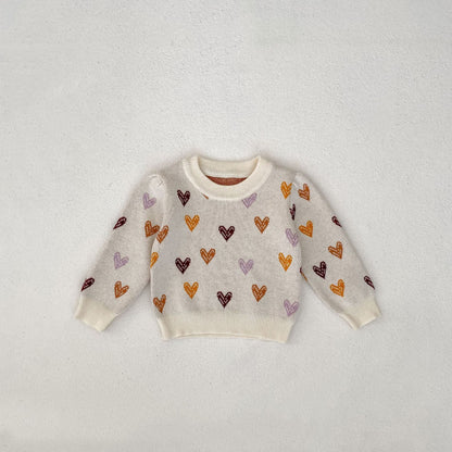 Heart Knitted All-match Leisure Pullover Cotton Sweater