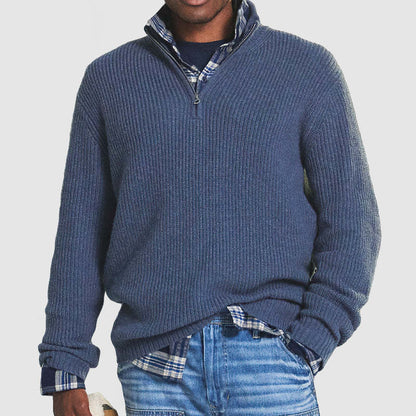 Men's Business Casual Loose Zip Stand Collar Sweater