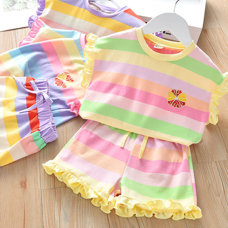 Girls Short Sleeve Top Two-piece Set