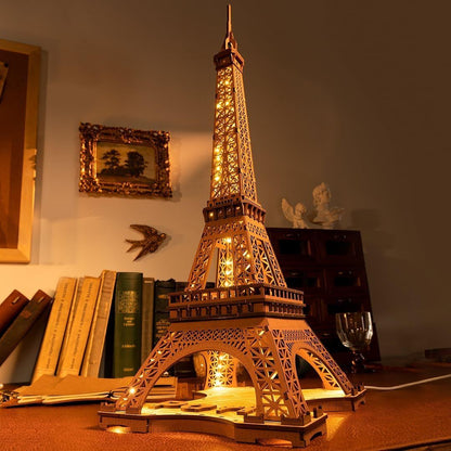 ROBOTIME Rolife Night Of The Eiffel Tower Large Wooden Puzzle With 4 Light Shows For Gift TGL01