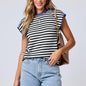 Women's Round Neck Knitted Top Casual Striped Contrast Color Sweater